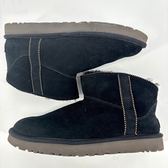 UGG Classic Mini Beaded Black Suede Shearling Short Ankle Boots Slip On Size 11 - Picture 8 of 9